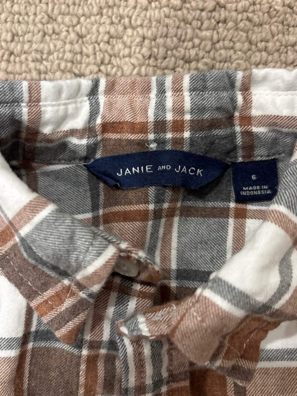 Janie and Jack Brown, Gray & White Plaid Kids Pajama Top
